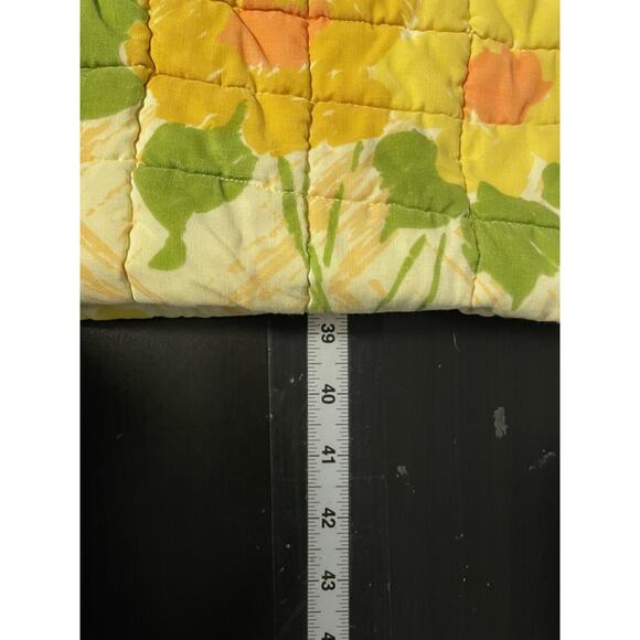 Vintage Floral Quilt Throw Blanket Orange Yellow Flowers Mod Cottagecore MCM 70s - Picture 8 of 9